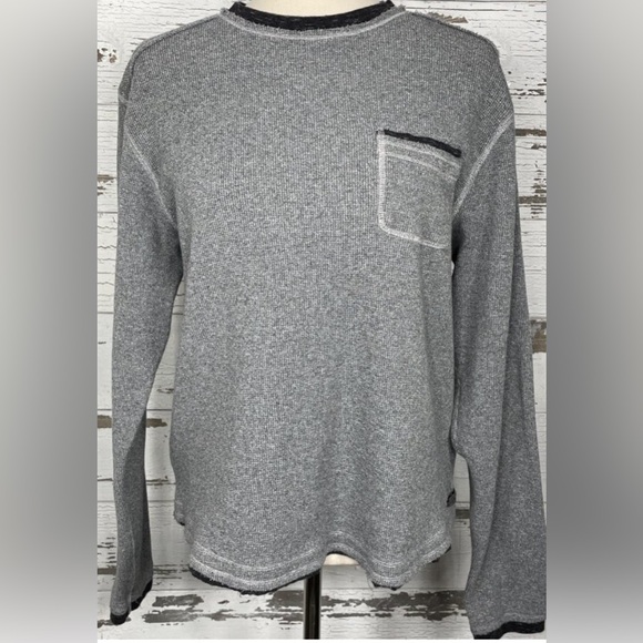 Carbon2cobalt Waffle Knit Henley Long Sleeve Warm Heather Grey Men EUC - Picture 1 of 3